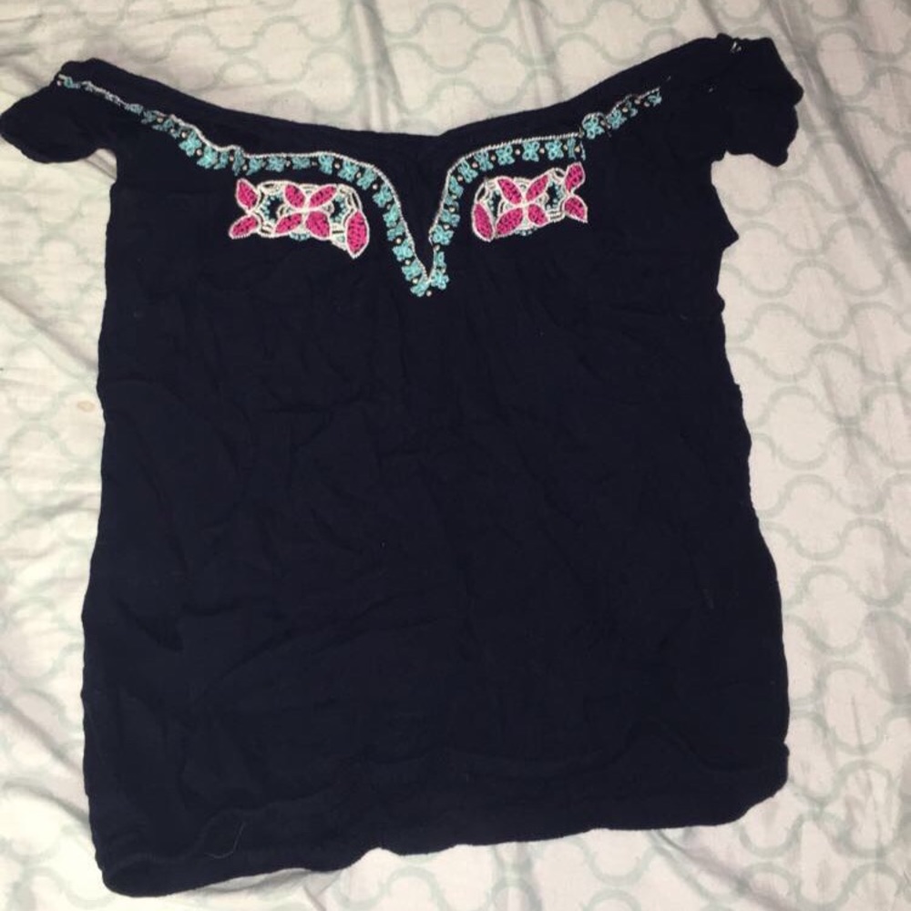 COPY - COPY - Aeropostale dark blue floral neckline top